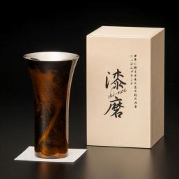 漆磨漆流しシングルカップ L 黒　ビャクダン　380ml　(本体・木箱への名入れ対応可能)の商品画像