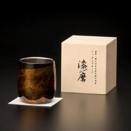 漆磨漆流し2重ロックカップ　ダルマ　黒　ビャクダン　250ml　(本体・木箱への名入れ対応可能)の商品画像