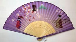 シルク扇子 富士山と舞妓はん 婦人用柄の商品画像