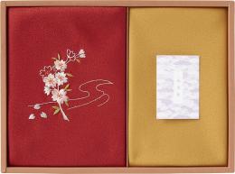草花の遊び　刺繍入り二巾風呂敷&金封包み　赤の商品画像