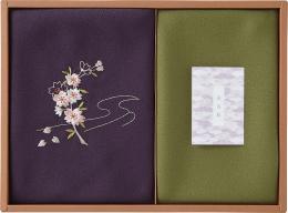 草花の遊び　刺繍入り二巾風呂敷&金封包み　紫の商品画像