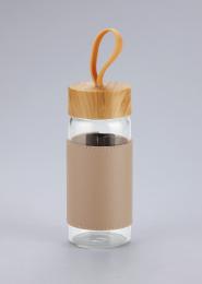 ウッドスタイル耐熱ガラスボトル(カバー付き)(グレージュ)の商品画像