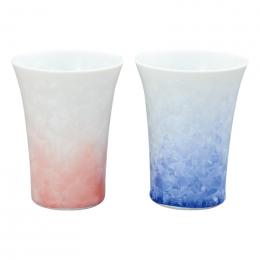 京焼・清水焼 花結晶(白地青赤) ペアフリーカップの商品画像