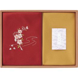 草花の遊び　刺繍入り二巾風呂敷&金封包み　赤の商品画像