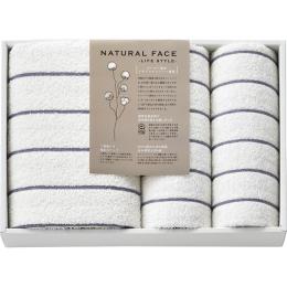 ナチュラルフェイス　ボーダー　バスタオル&フェイスタオル2P　グレーの商品画像