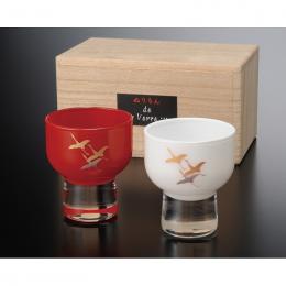 紀州塗 ぬりもんdeVerre 盃 紅白ペア 千羽鶴 木箱入の商品画像