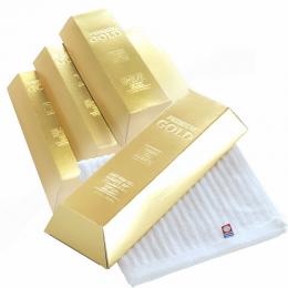 金塊でごあいさつ　金塊パッケージ入り今治純白ハンドタオルの商品画像