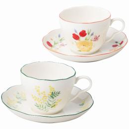 日比谷花壇　ペアカップ&ソーサーセット(ミモザ・チューリップ)の商品画像