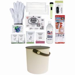 座れる防災バケツ15点セット(アイボリー)の商品画像