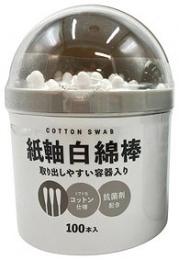 紙軸白綿棒100本 容器入りの商品画像