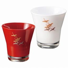 ぬりもんde Verre フリーグラス紅白ペア 蒔絵 千羽鶴の商品画像