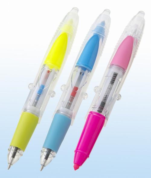 販促品、ノベルティ向けサーカスペン(蛍光ペン+3色ボールペン)の商品画像
