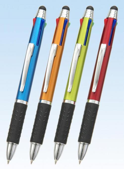 販促品、ノベルティ向けタッチペン付4色ボールペンの商品画像