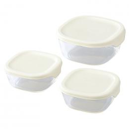 HARIO・耐熱ガラス製保存容器3Pセット(オフホワイト)の商品画像
