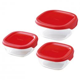 HARIO・耐熱ガラス製保存容器3Pセット(レッド)の商品画像
