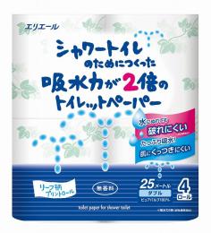 エリエールシャワートイレのためにつくった吸水力が2倍のトイレットペーパー4ロールダブル(25m)の商品画像