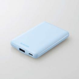 エレコム モバイルバッテリー/リチウムイオン電池/薄型/15W出力/5000mAh/USB Type-C入出力1ポート/USB-A出力1ポート/ブルーDE-C45-5000BUの商品画像