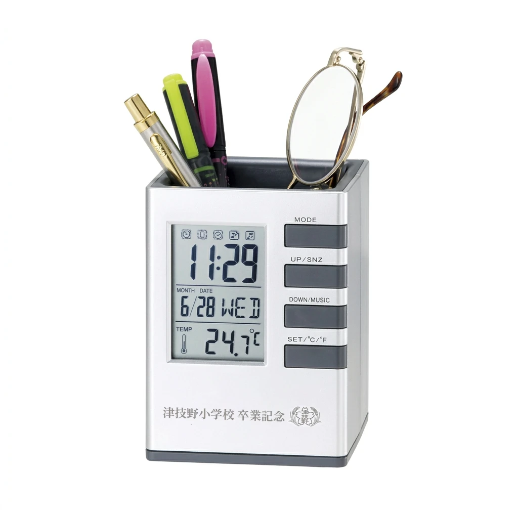 時計付きペン立て